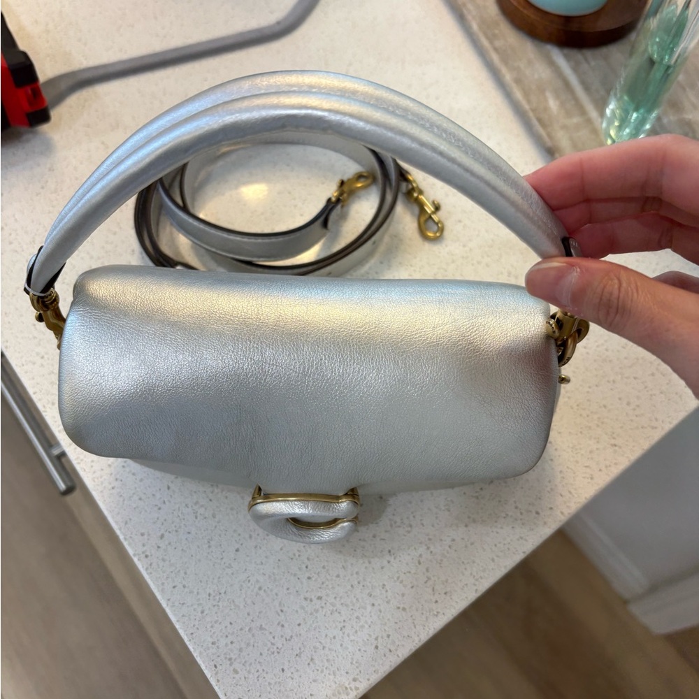 Coach Pillow Tabby MetallicSilver Leather Shoulder Bag - Picture 11 of 12
